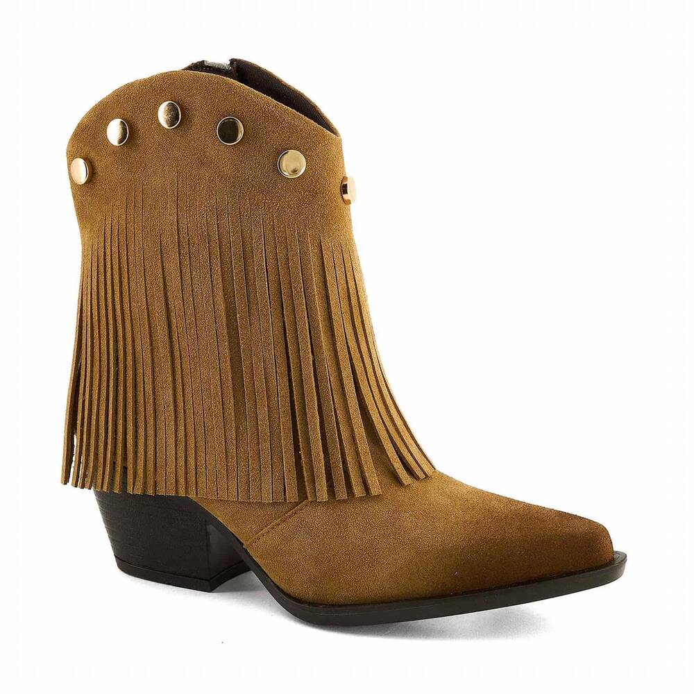 NEW ANDREA women's fringe detail low boots in light brown